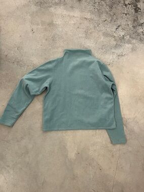 LL Bean Vintage Soft Blue-Green Fleece Pullover Mock Neck